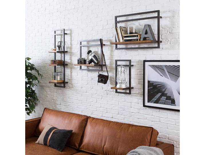 Wandregal Regalboden: Massivholz Akazie, gebürstet & lackiert Gestell: Metall, pulverbeschichtet Braun/Grau/Akazie 22 x 85cm