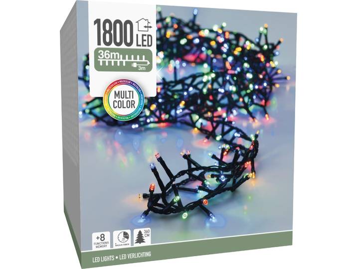 ECD Germany LED Cluster Lichterkette Bunt, 36m, 1800 LEDs Multifunktion 8 Modi mit Timer Weihnachtsbeleuchtung für Innen und Außen IP44 Weihnachtsbaum