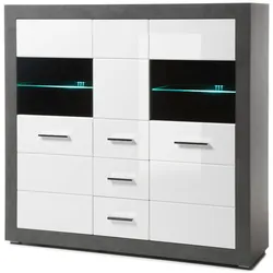 HIGHBOARD weiß Hochglanz, grau Stone 149 cm, Vitrine mit viel Stauraum
