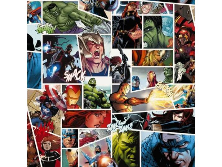 Komar Rapport Papier peint intissé - Marvel Comic - Dimensions : 53 x 1005 cm - Rapport en hauteur et en largeur - Pour chambre d'enfant - Motif super-héros