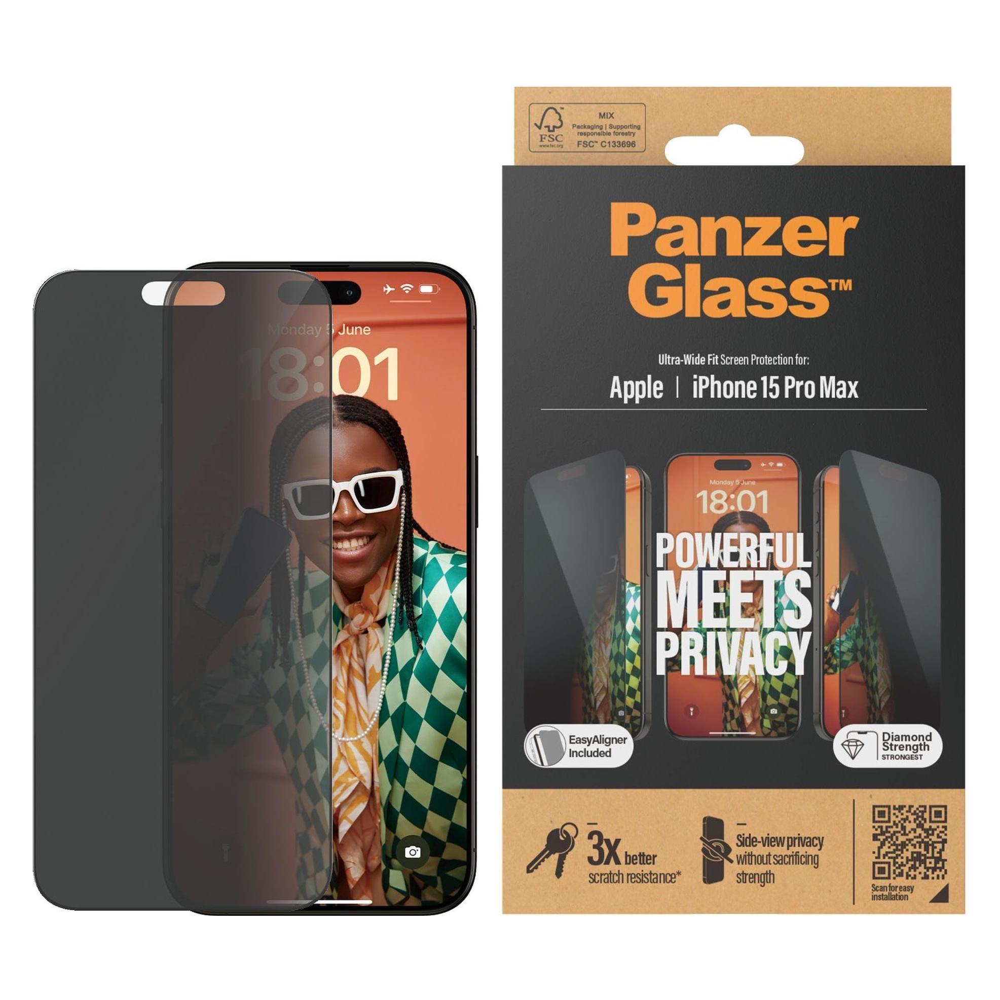 PanzerGlass Privacy Screen Protector Ultra-Wide Fit (1 Stk., Apple iPhone 15 Pro Max) (P2812)