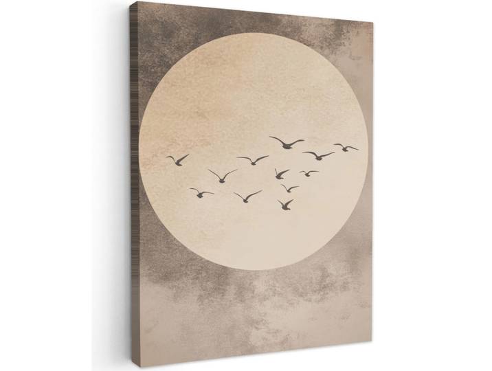 MuchoWow Leinwandbild - Vogel - Beige - Japanisch - 60x80 - Gemälde, Taupe, Textil, Kiefer, Abstrakt, Rechteckig, 60x80 cm, gerahmt, Bilder & Rahmen, Bilder, Wandbilder