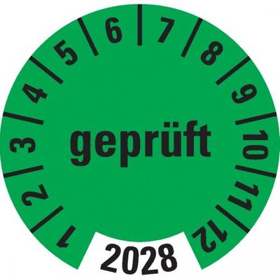 Dreifke® Prüfplakette geprüft 2028, grün, Dokumentenfolie, selbstklebend, Ø 30mm, 18 Stk.