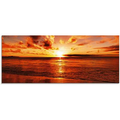 Glasbild ARTLAND "Schöner Sonnenuntergang Strand", orange (farbe bild(er): orange), B:125cm H:50cm, Bilder, in verschiedenen Größen