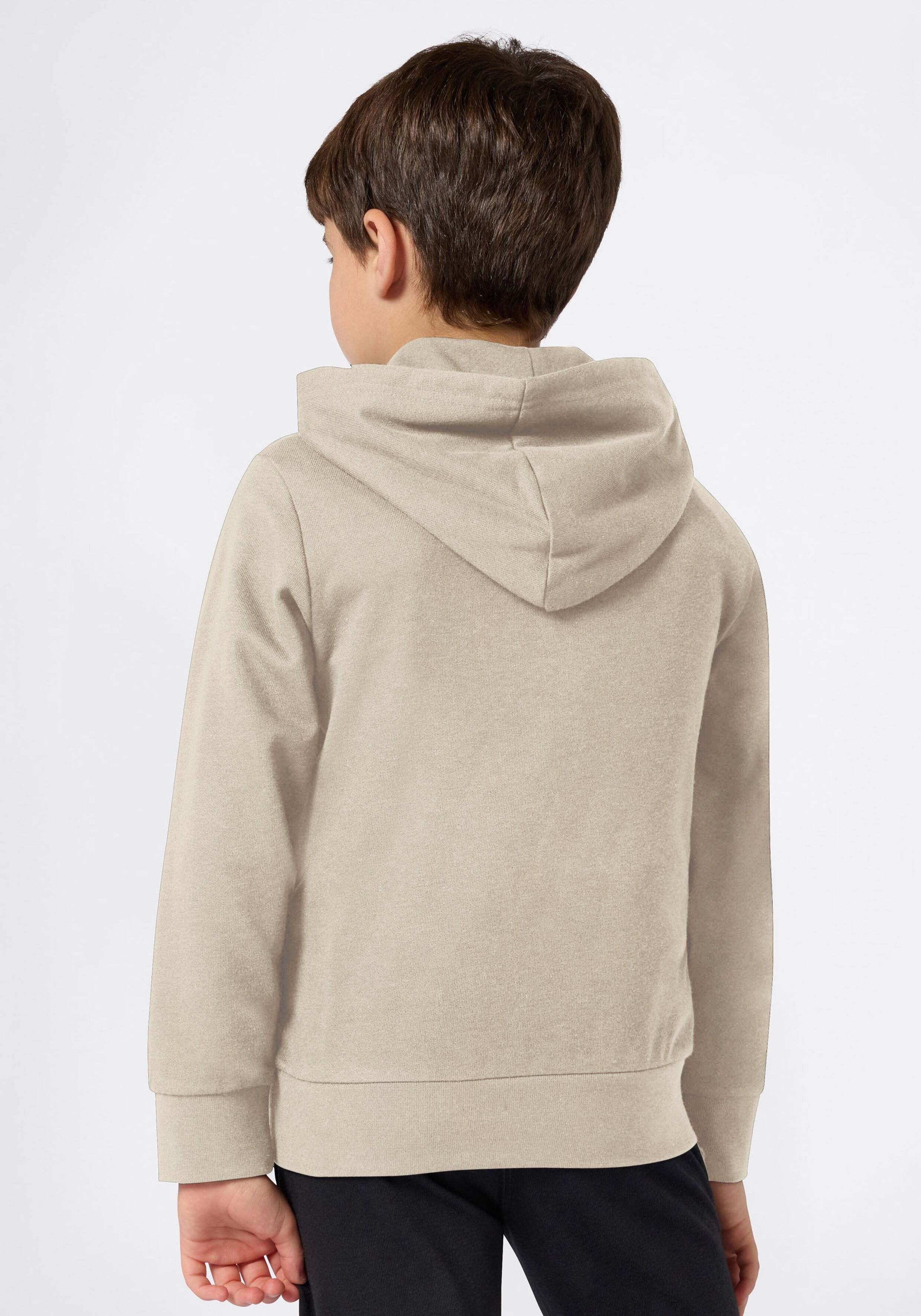 Kapuzensweatshirt CHAMPION "ICONS CONTRAST Terry Hoodie", Jungen, Gr. XXL (176), beige (dun), Obermaterial: 54% Baumwolle, 46% Polyester, Sweatshirts Kapuzensweatshirt, mit Kapuze, Langarm, aus Baumwolle und Polyester dun XXL (176)
