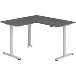 bümö Eckschreibtisch elektrisch höhenverstellbar L-Form: 160 x 160 cm in graphit, Gestell silber - Stehschreibtisch mit Memory-Steuerung,