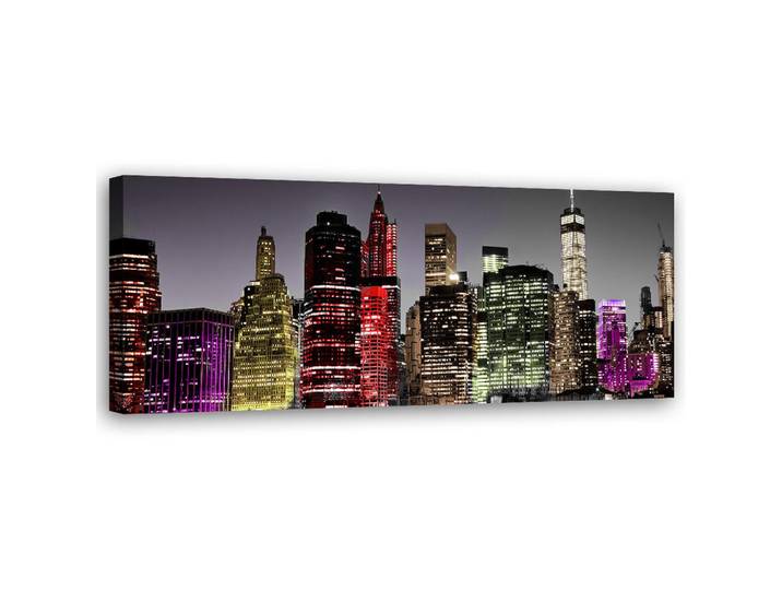 Feeby Wandbild bunte wolkenkratzer, Mehrfarbig, Stadtarchitektur, Rechteckig, 90x30 cm, Bilder & Rahmen, Bilder, Leinwandbilder