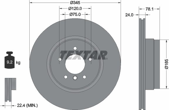 Textar Bremsscheibe Pro+ 92161205 345mm 24mm Für Bmw