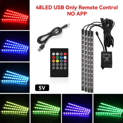 Inspire Picks Car Interior LED Ambient Light Strips Dashboard & Console Cold Light Atmosphere Lamps 48led Remote Usb