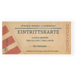 Einladungskarte Jugendweihe: Retro Eintrittskarte in Kraft Look