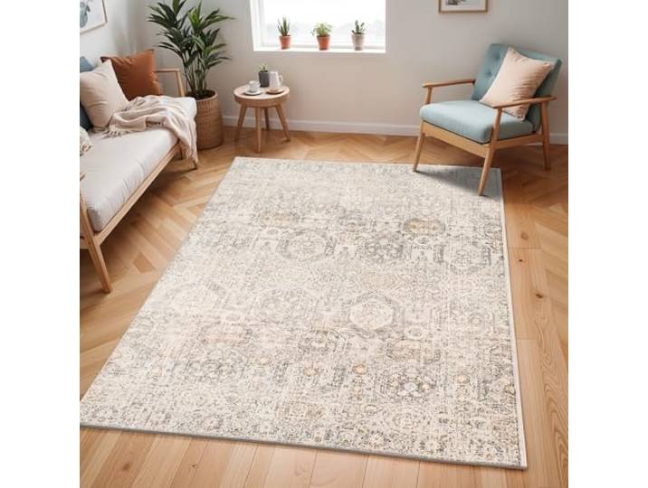 Livabliss Sohag Oran Vintage Teppich 130x180 cm – Grau, Holzkohle, Gelb