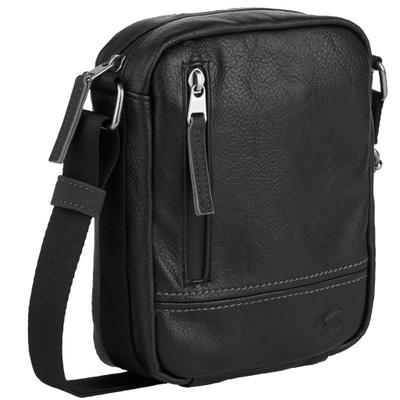 Umhängetasche CAMEL ACTIVE "Traces", Herren, Gr. B/H/T: 17cm x 21cm x 5,5cm, schwarz, Lederimitat, Taschen Umhängetasche, Herren, Schultertasche, funktional mit vielen Fächern