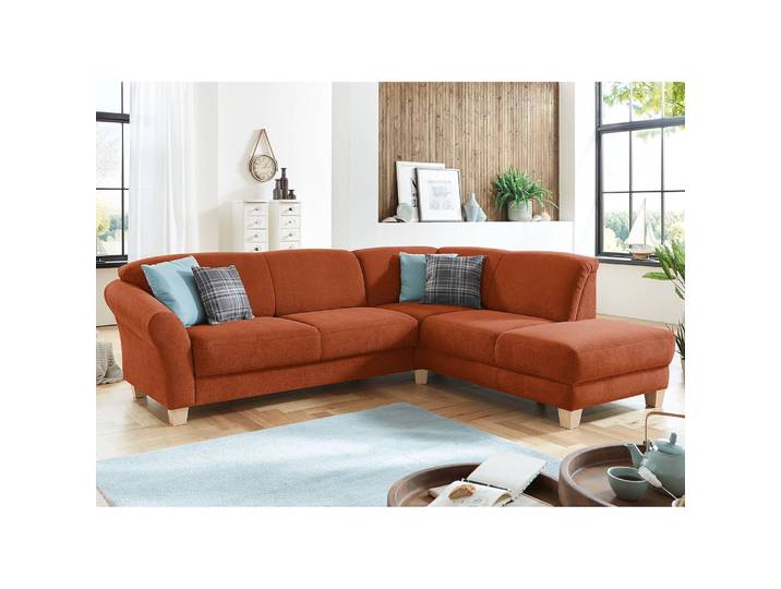 Ecksofa Webstoff Braun/Honigbraun Webstoff 257 x 84 x 212cm Ottomane davorstehend rechts Keine Funktion Natur
