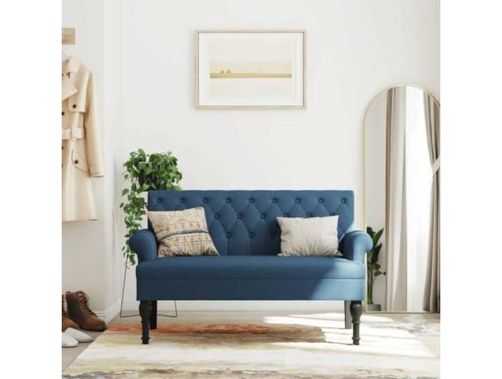 VIHHQGC Sitzbank mit Rückenlehne Blau 120x62x75,5 cm Stoff Stoffbezug, Armlehnen, Knopfheftung, Kautschukholzbeine, Sperrholzgestell, 110 kg pro Sitzplatz