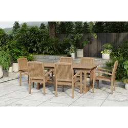 OUTFLEXX Ontario/Washington Garten-Essgruppe, natur, Teak, 195/295 x 90 cm, 6x Stapelsessel