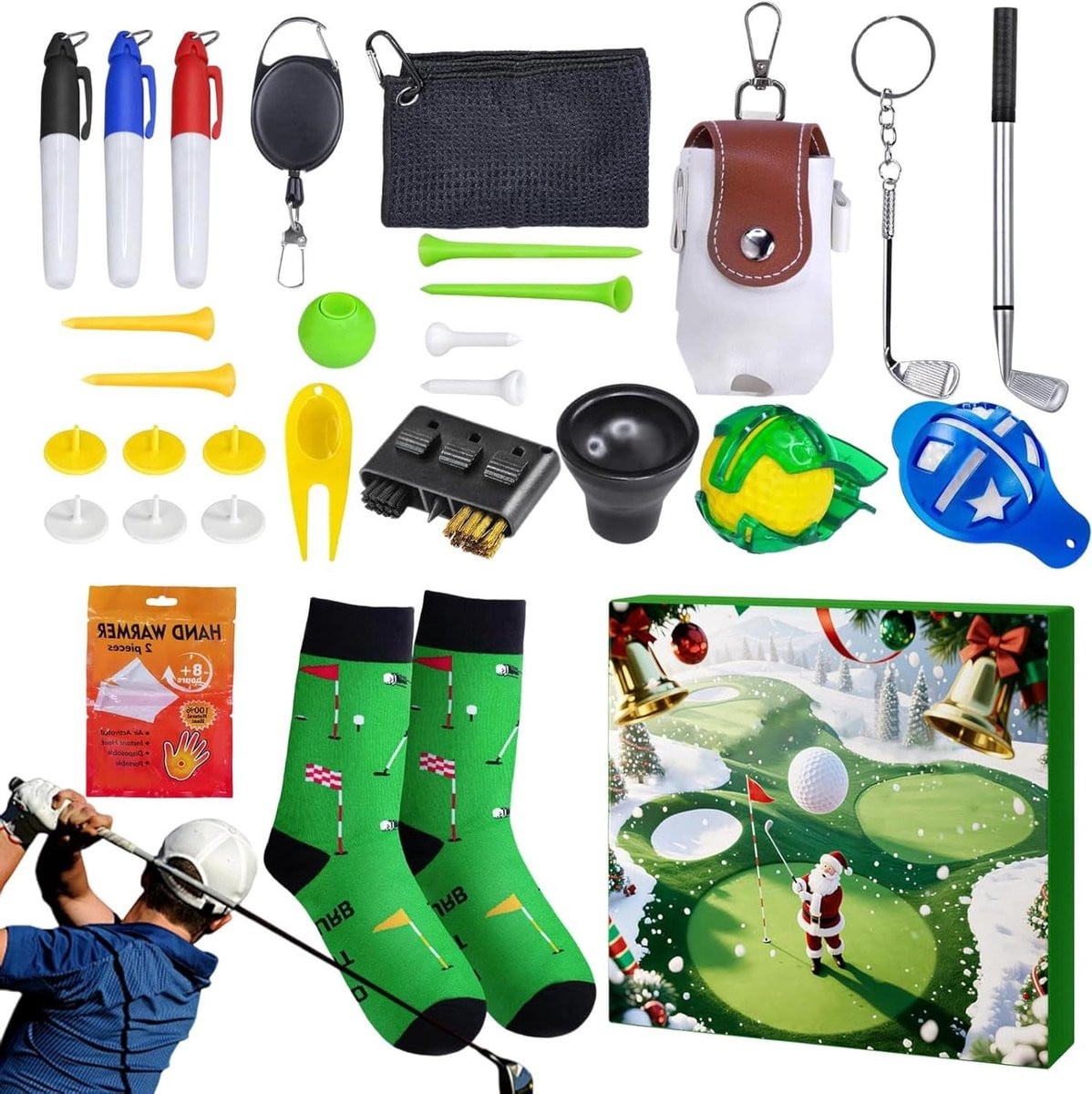 Adventskalender Golf Kerst Countdown - Groen - 31 x 28 x 5.5 cm