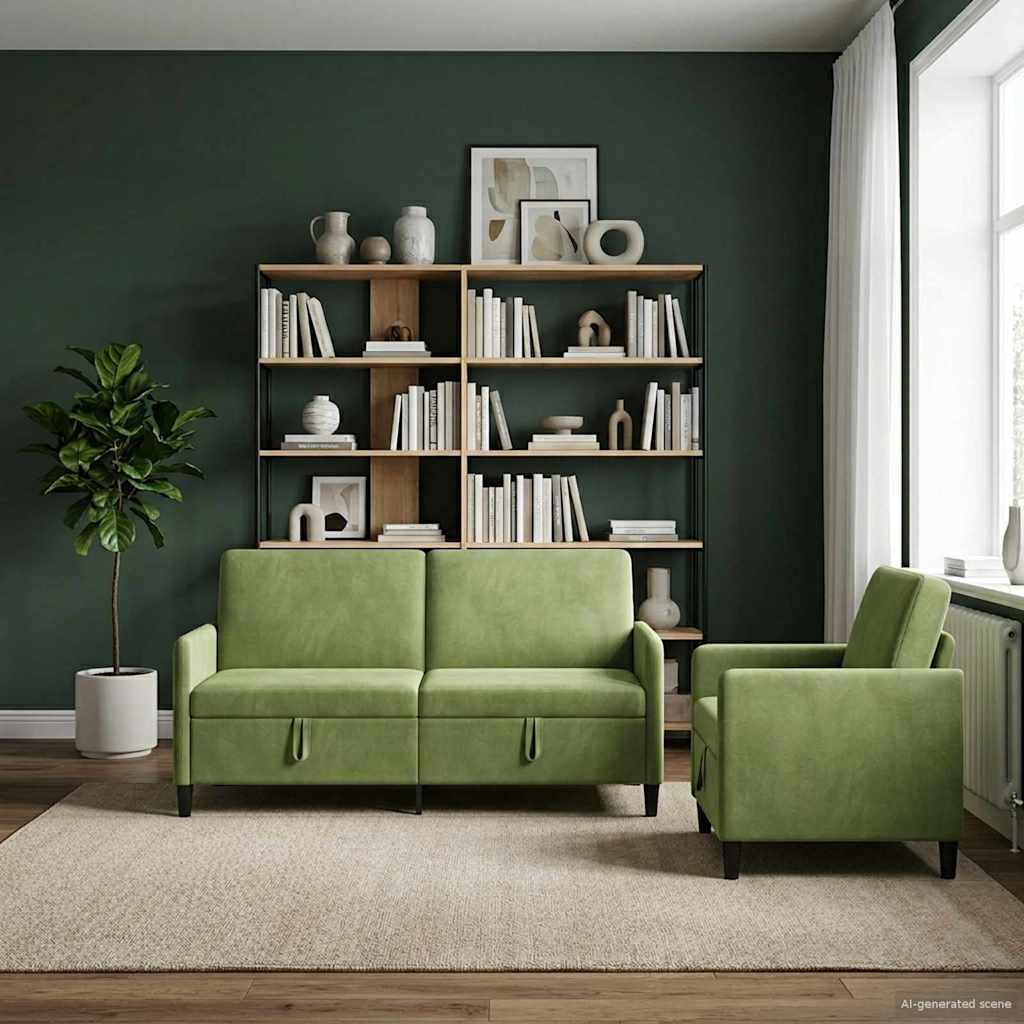 vidaXL Canapé avec rangement 2 pc Vert clair Polyester