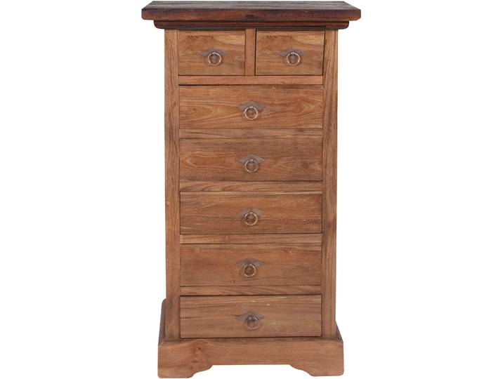 Kommode SIT Paris aus recyceltem Teakholz mit 7 Schubladen & Metallgriffen , braun (braun, dunkelbraun), B:53cm H:100cm T:36cm, Recyceltes Altholz, Sideboards, Kommode, Recyceltes Teakholz massiv mit 2 kleinen & 5 grossen Schubladen