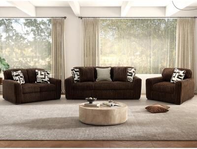 Roundhill Furniture Solenne 3-Piece Living Room Set, Oversized Sofa, Loveseat, and Chair and a Half