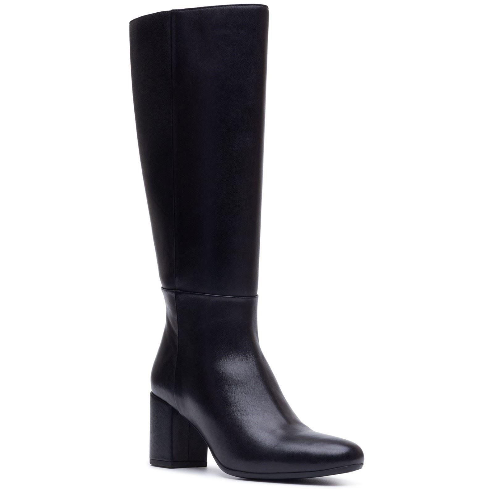 Hush Puppies Oprah Lange Leren Dames Zwarte Hoge Hak Knie Hoge Laarzen
