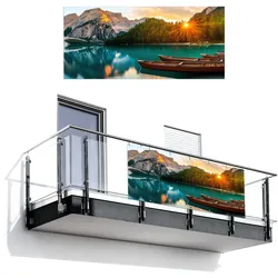 BALKON-SICHTSCHUTZ See - Berge - Sonnenuntergang - Boot Witterungsbeständig 200x90 cm