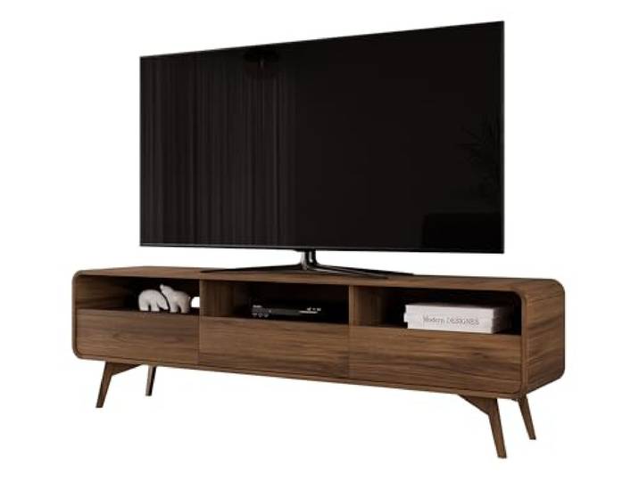 Mirjan24 TV-Schrank Hikavo 180, Fernsehschrank mit 3 Schubladen, TV-Lowboard mit abgerundeten Kanten/Ecken, Fernsehtisch, TV-Tisch, Unterschrank, TV-Board (Nuss Warmia)
