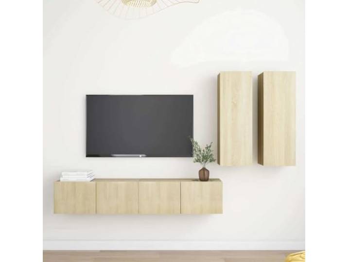 HEFZGDB 4-TLG. TV-Schrank-Set Sonoma-Eiche Holzwerkstoff Wandmontage mit Stauraum für Organisation