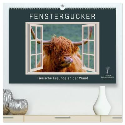 Fenstergucker - tierische Freunde an der Wand (hochwertiger Premium Wandkalender 2027 DIN A2 quer), Kunstdruck in Hochglanz