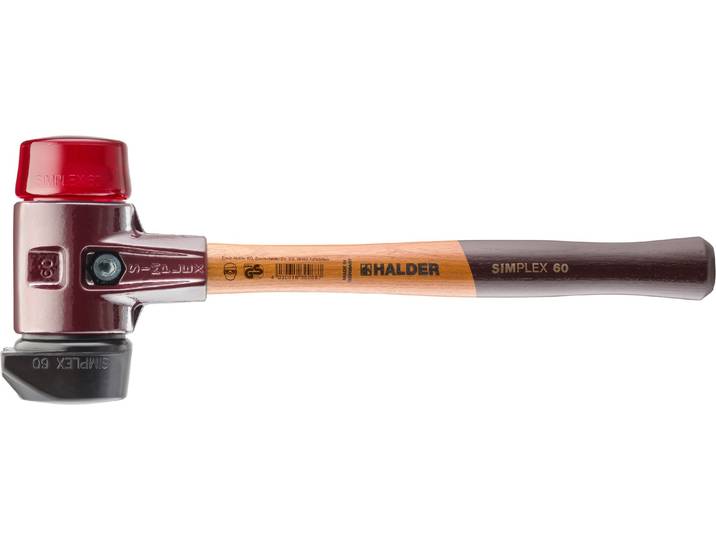 Maillet HALDER SIMPLEX Caoutchouc chargé\, avec pied intégré / plastique\, avec boîtier en fonte malléable et manche en bois de haute qualité - D=60 mm - 3026.260
