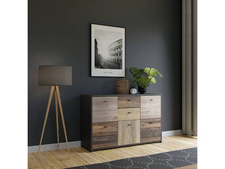 Kommode Yolem 114 cm 114 x 77 x 30cm Schwarz/Braun