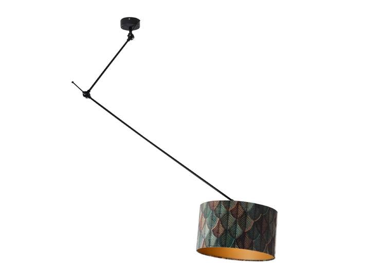 Suspension noire avec abat-jour en velours motif feuille avec