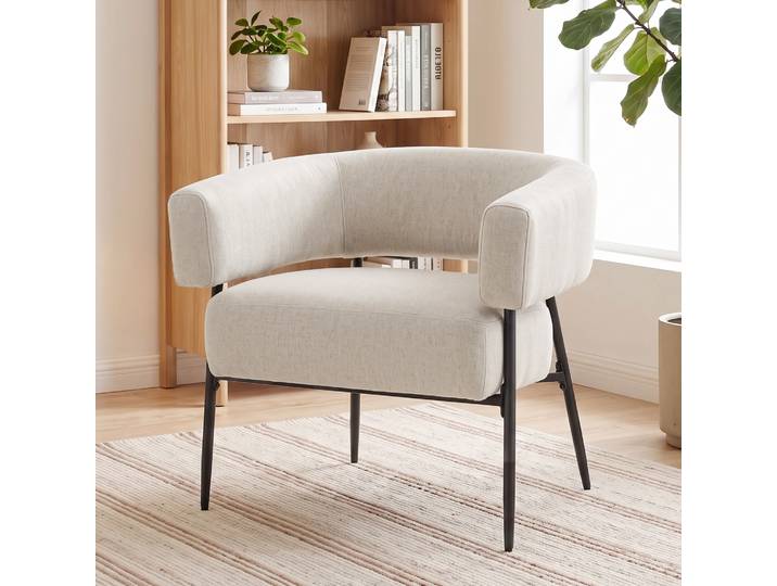 HOMCOM Fauteuil Salon Scandinave Tissu Lin Beige Acier Large Assise