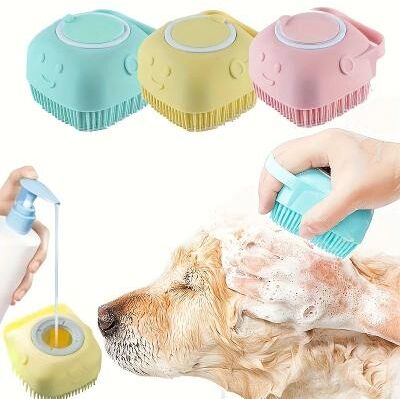 Uplift Picks Silicone Pet Grooming Brush With Shampoo Dispenser And Self Cleaning Massage Design yellow 2 Pcs