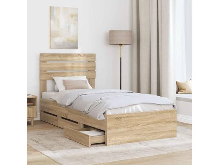 KTHLBRH Boxspringbett Eiche Sonoma 75 x 190 cm Technisches Holz, 6 versteckte Schubladen, feste Latten, selbsttragende Struktur