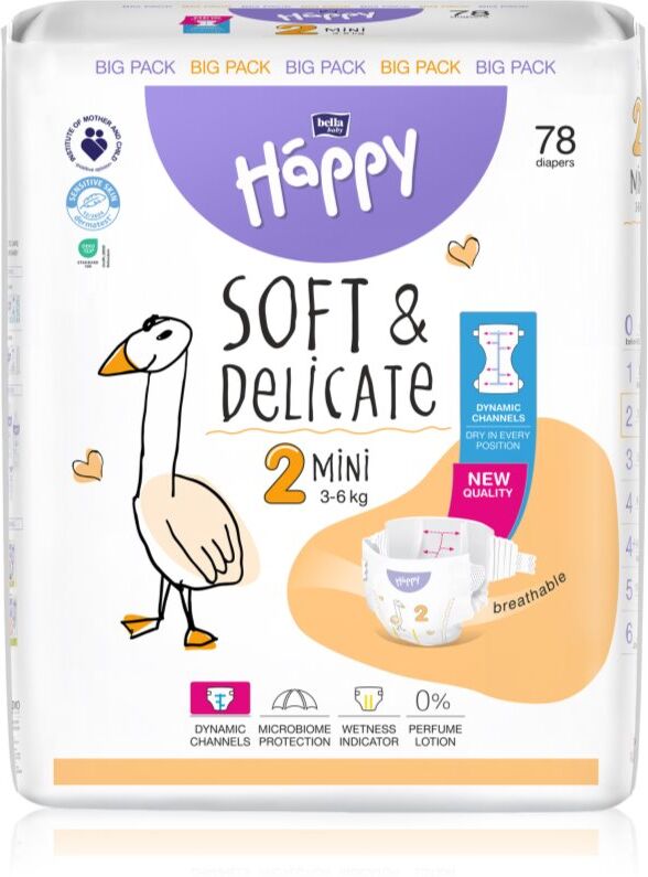 BELLA Baby Happy Soft&Delicate couches jetables équipées de canaux Mini 3-6 kg 78 pcs
