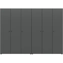 KLEIDERSCHRANK grau 6-türig 240 cm, Drehtürenschrank mit Kleiderstangen