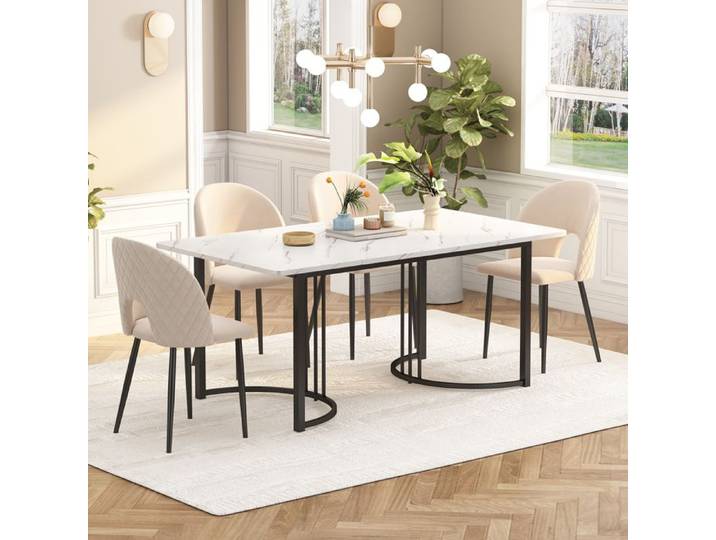 Groupe de salle à manger (ensemble table à manger 140 × 80 cm avec 4 chaises en velours beige )-HAUSS SPOLE