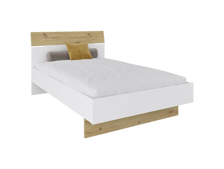 Hom`in Bett, Weiss, Eiche Artisan, Holzwerkstoff, 120x200 cm, Lattenrosthöhe individuell einstellbar, In verschiedenen Grössen erhältlich, Schlafzimmer, Bett, Einzelbetten