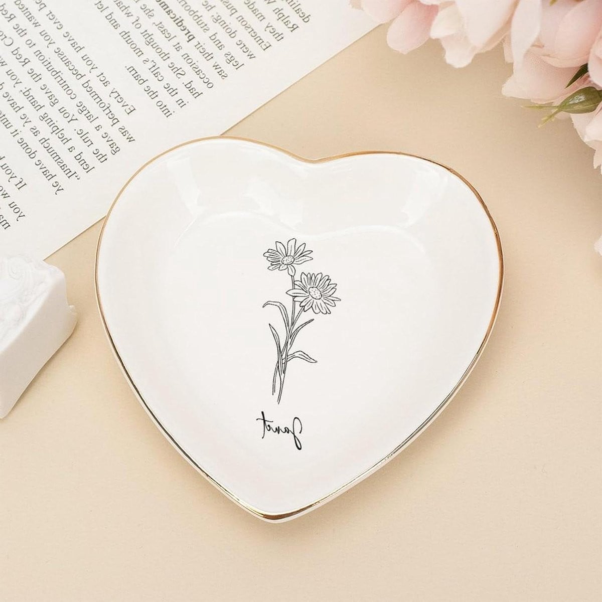 Sieradenschaal met geboortebloem wit, diameter: 102 cm