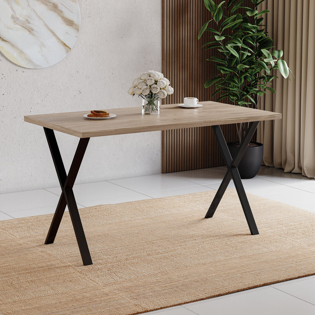 Borough Wharf Akaalbir 72 " Rectangular with Iron Base Dining Table Oak