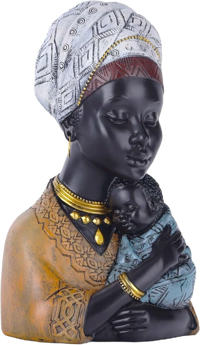 Afrikaans Beeld Vrouw en Zoon Decoratie Zwart