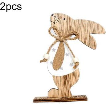 Inspired Deals 2PCS Easter Bunny Decor Wooden Rabbit Ornaments For Spring Home & Table Decoration white Fower
