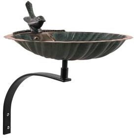 Achla Designs Scallop Shell Birdbath w/Wall Mount Bracket, 14.25 Inch Tall, Antique Brass Plated