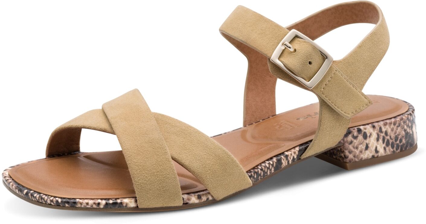 Sandalette TAMARIS, Damen, Gr. 39, Synthetik, beige (hellbraun), Leder, unifarben, Schuhe Sandalette, Blockabsatz, Sommerschuh, Riemchensandale mit Kreuzbandage
