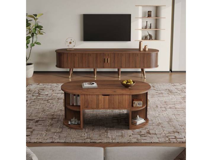 Ensemble salon 2 pièces noyer avec table relevable