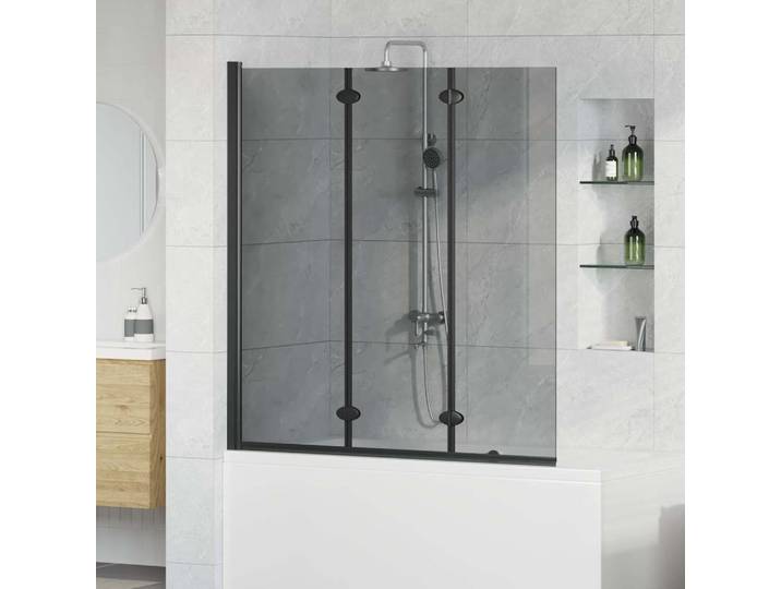 vidaXL Bad-Duschschirm Schwarz 130 x 138 cm Gehärtetes Glas
