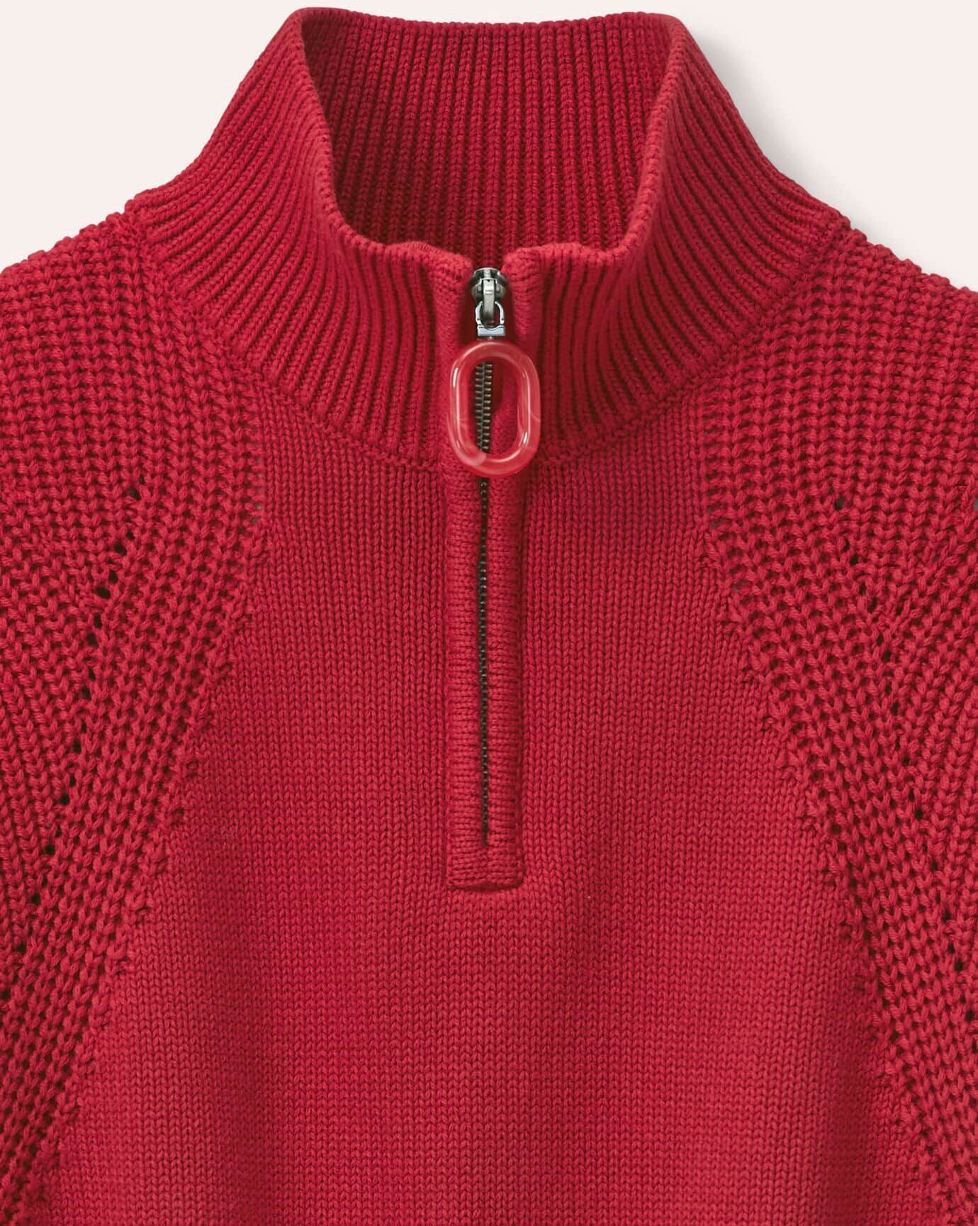 Walbusch Pullover mit Troyerkragen, normale Größen, Farbe Rot, 42, Baumwolle & Merinowolle spannende Struktur Damen