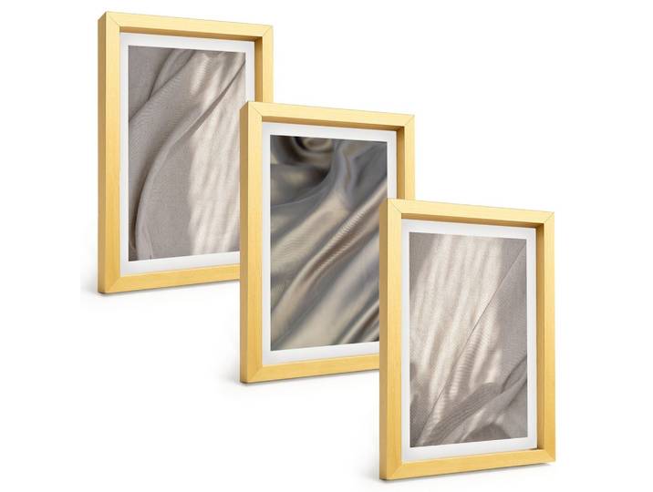 BILDER SET 3er Set - 20x30 cm Goldrahmen - Nahaufnahme von natürlichen Boho-Stoffen