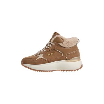Sneaker PEPE JEANS "Trainer KIMI LACES W", Damen, Gr. 40, braun (cognac braun), 65% COW SUEDE, 25% Polyurethan, 10% Polyester, Schuhe Sneaker