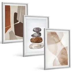 BILDER SET 3er Set - 40x60 cm Silberner Rahmen - Moderne abstrakte Malerei